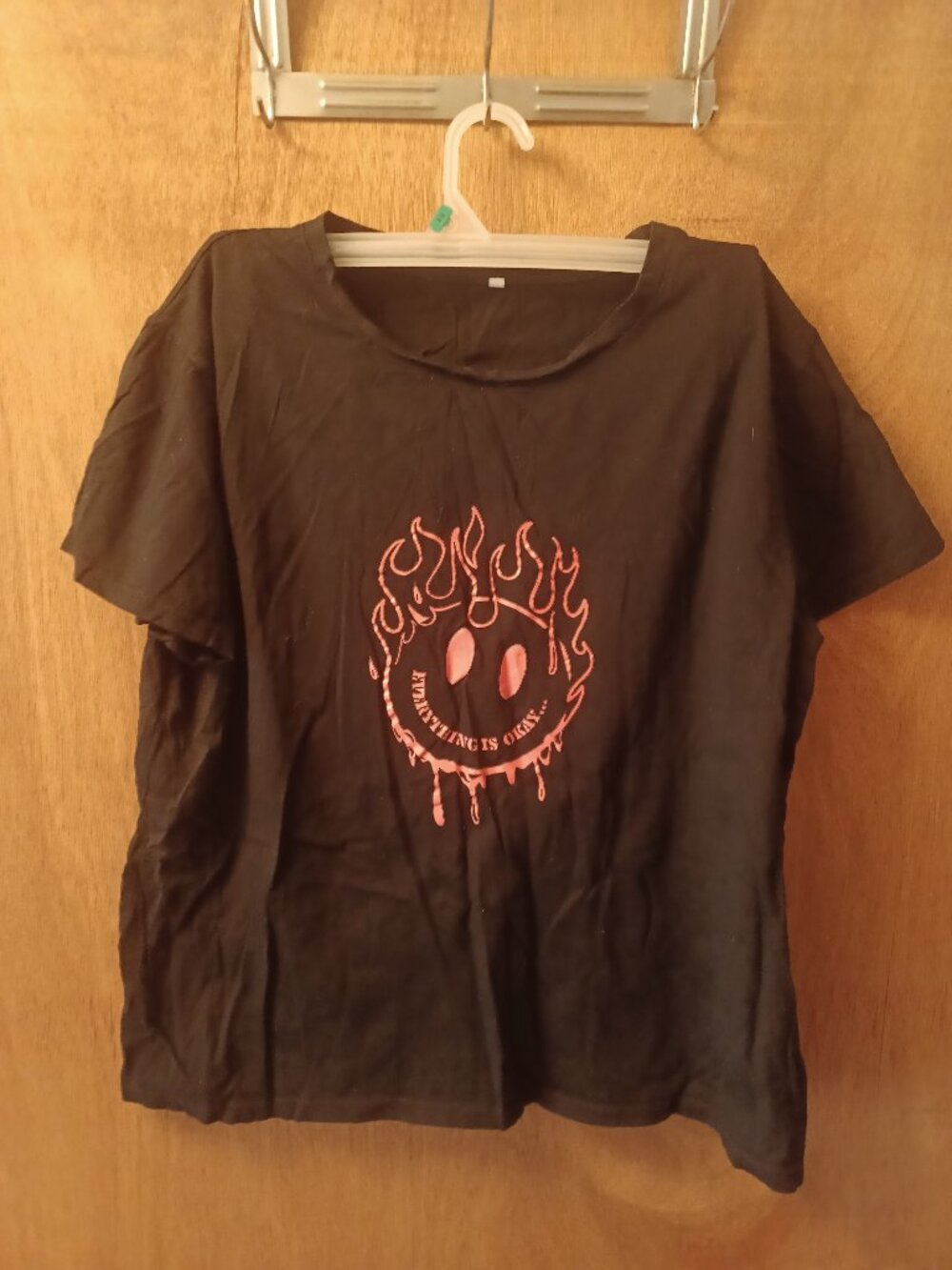 Shein Smiley Face Flame Graphic Black T-Shirt Men's